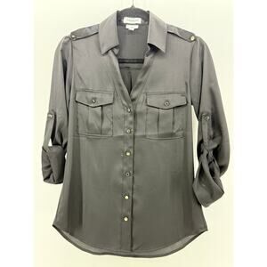 Express Portofino Slim Black Satin Epaulettes Top